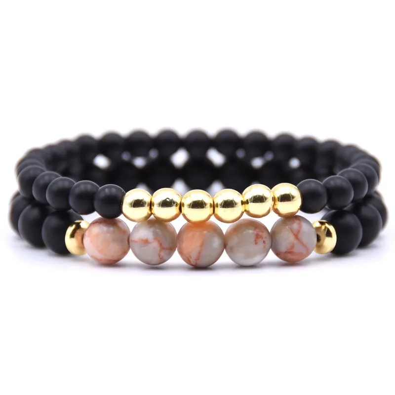 AFXSION High quality natural Stone Bracelet Alloy beads  Elasticity Rope Men Women Bracelet