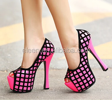 Factory handmade office lady heels black and white high heels shoes