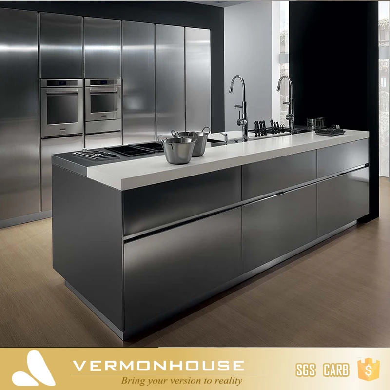2022 Latest Modular Kitchen Furniture With Grey High Gloss Paint Finish