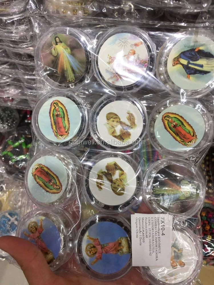 jesus virgen godfather cheap plastic rosary box, catholic round rosary box