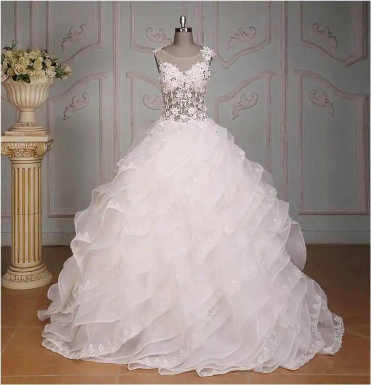 Lace Appliqued Ball Gown Designs 2022 Long Floor Length Custom Made Formal Bridal Gowns Designs NW050 long trail wedding dress