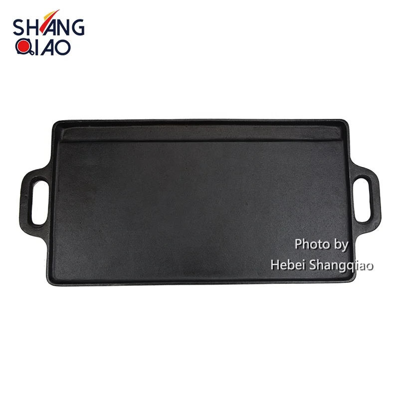 Camping Cookware Pre-seasoned Cast Iron Griddle Heavy Duty Reversible Double Burner Cast Iron Grill Griddle