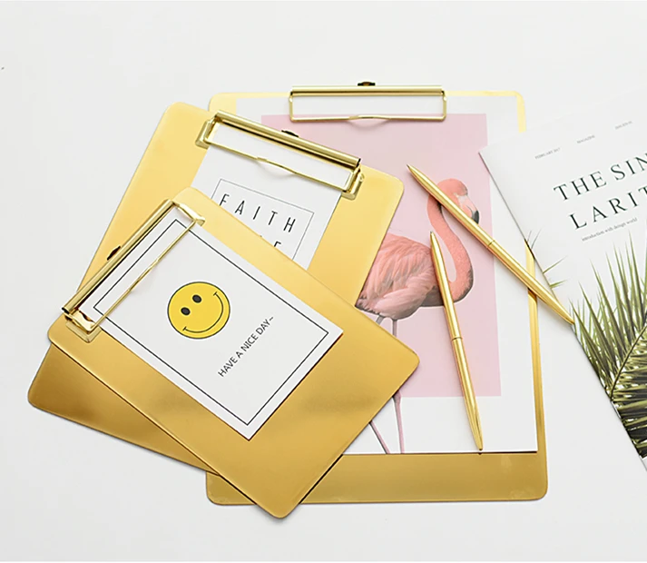 Best quality custom portable  A4 writing clipboards plastic PP material gold vintage clipboard clip