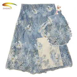 Wedding embroidery voile burgundy dress crystal lace fabric african with stone