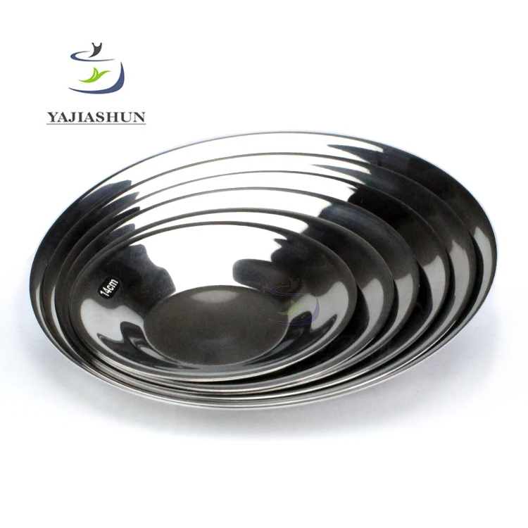 Cheap Good Quality Round Soup Dinner Plate Stainless Steel Deep Dishes and Plates Metal Dinner Tray Plate For Restaurant Serving