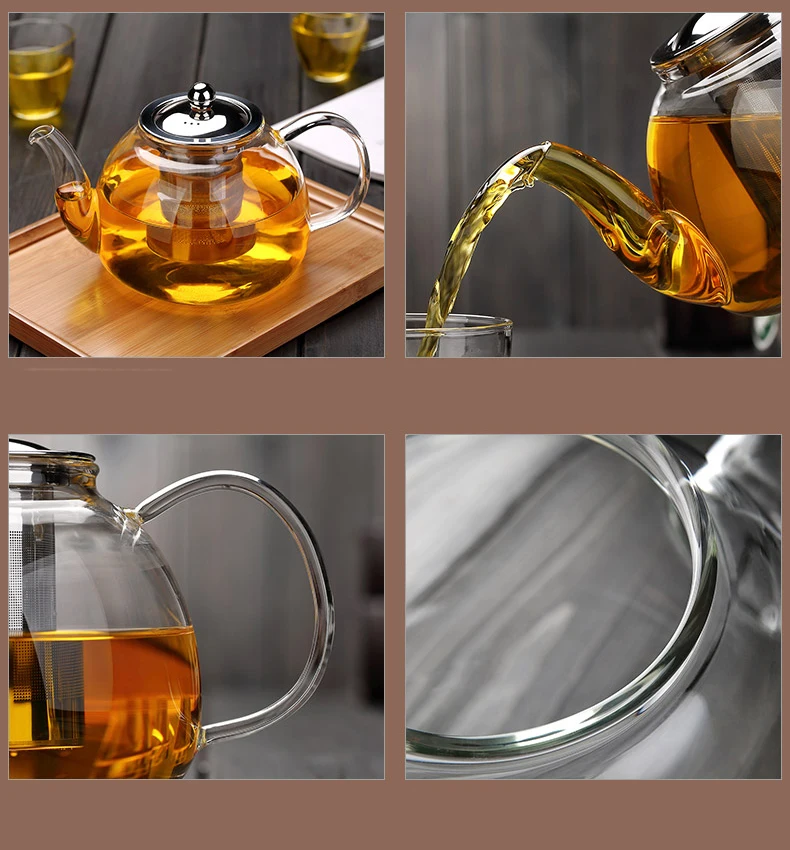 1.2L heat resistant induction glass tea pot with stainless steel infuser