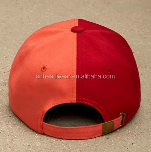 Colorblocking sweatband lining custom logo plain red split dad cap with adjustable back strap