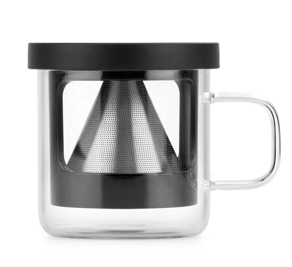 Hot sell Pour Over Reusable Stainless Steel Coffee Filter Personal Dripper Coffee Mug With Removable Glass Cup Stand