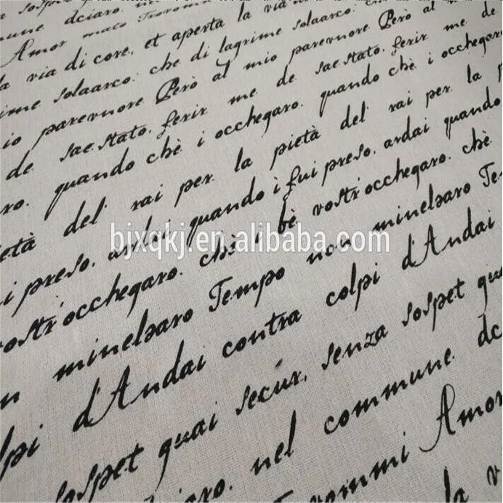 Льняная ткань с геометрическим рисунком и надписью на английском языке для стола