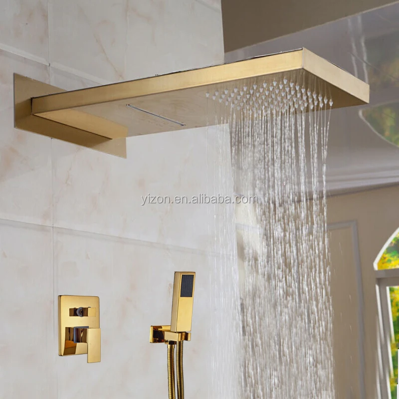 Wholesale And Retail Luxury Golden Shower Head 3 Ways Valve Mixer Rainfall & Waterfall Shower Faucet With  Hand Shower