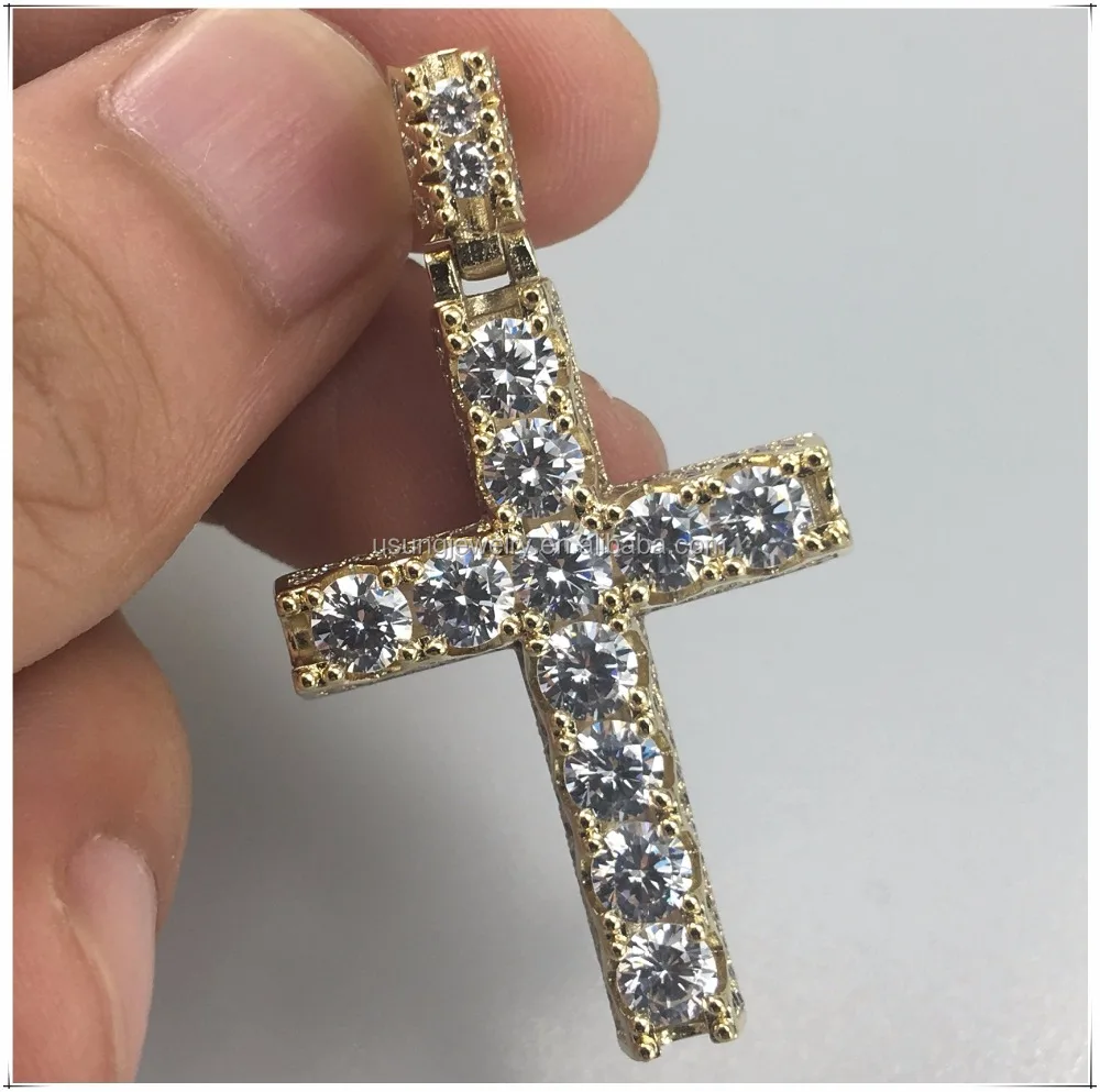
14k gold filled 925 sterling silver diamond cross pendant 