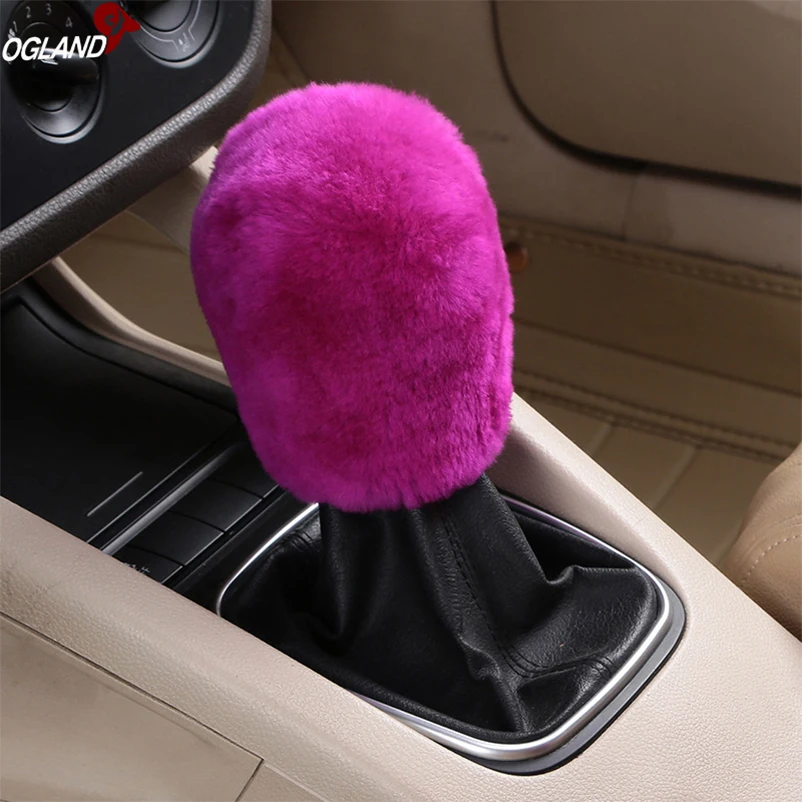 Girl 100% Sheepskin Fluffy wool Car Gear Shift Level Stick Knob Handball Cover For Car Accessory Australian Merino Sheepskin Fur