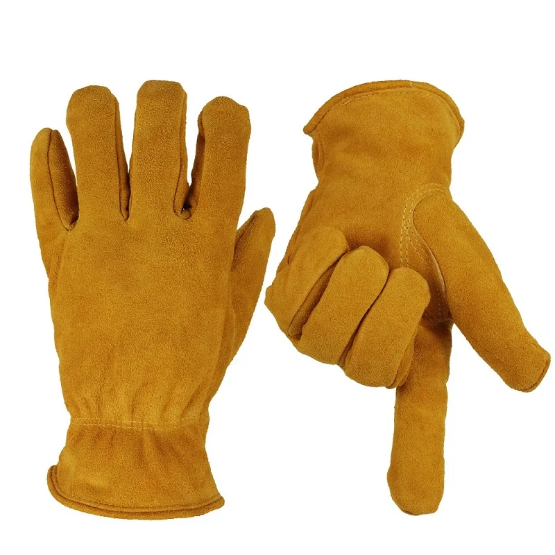 Yellow cow split leather mens winter work gloves warm