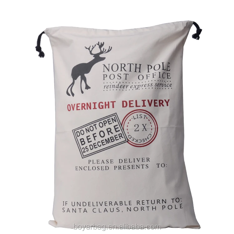 Black String Drawstring Gift Bag Santa Sack Canvas Christmas Bag Customized Logo Christmas Decoration Supplies 100% Cotton 10pcs