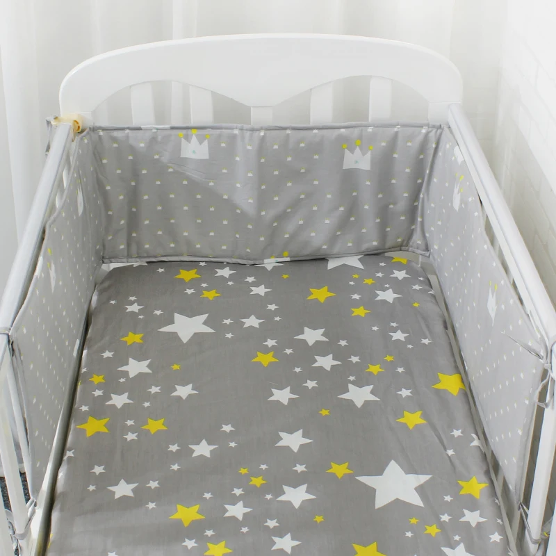 Low price adjustable Grey crown pattern organic soft muslin nursery cot bed bumper for baby