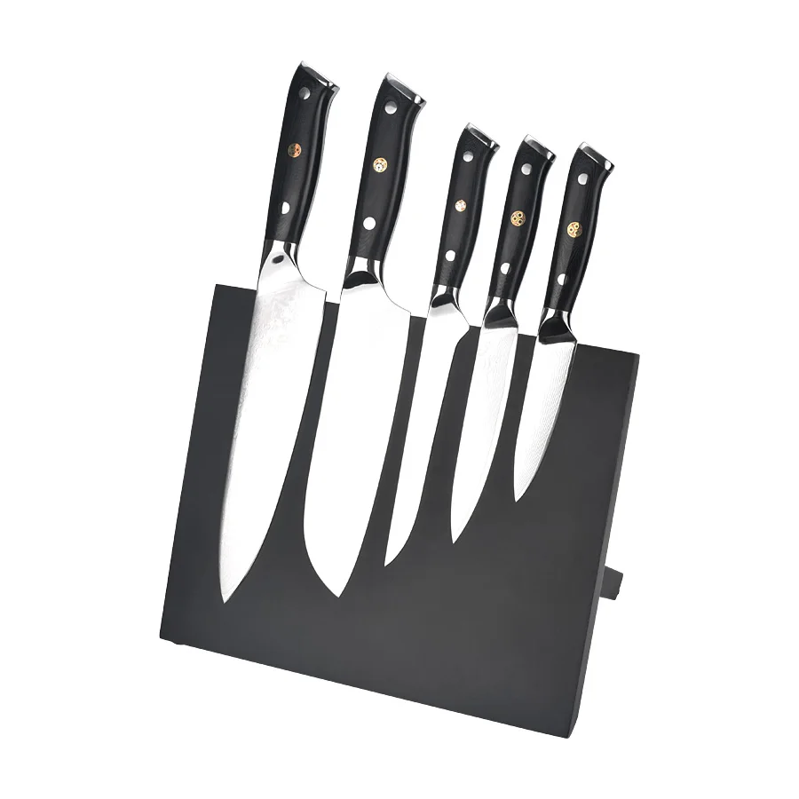 5pcs Damascus Kitchen Knife Set G10 Handle With Magnetic Knife Block