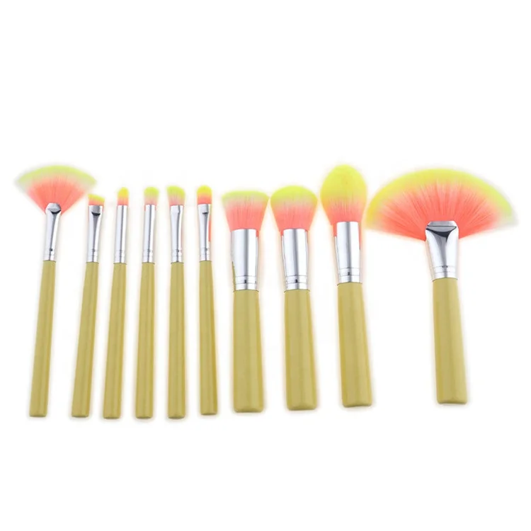 Wholesale High Quality Pink Yellow Beautiful Synthetic Pro Professional Makeup Brushes 10 Set Private Label