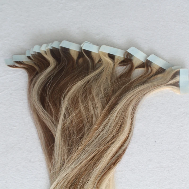 Высококачественные невидимые волосы для наращивания кожи коричневые с светлыми краями