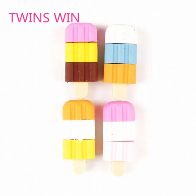 korean brand name stationery cheap low price children cute colorful ice cream shaped rubber erasers for promotional 532