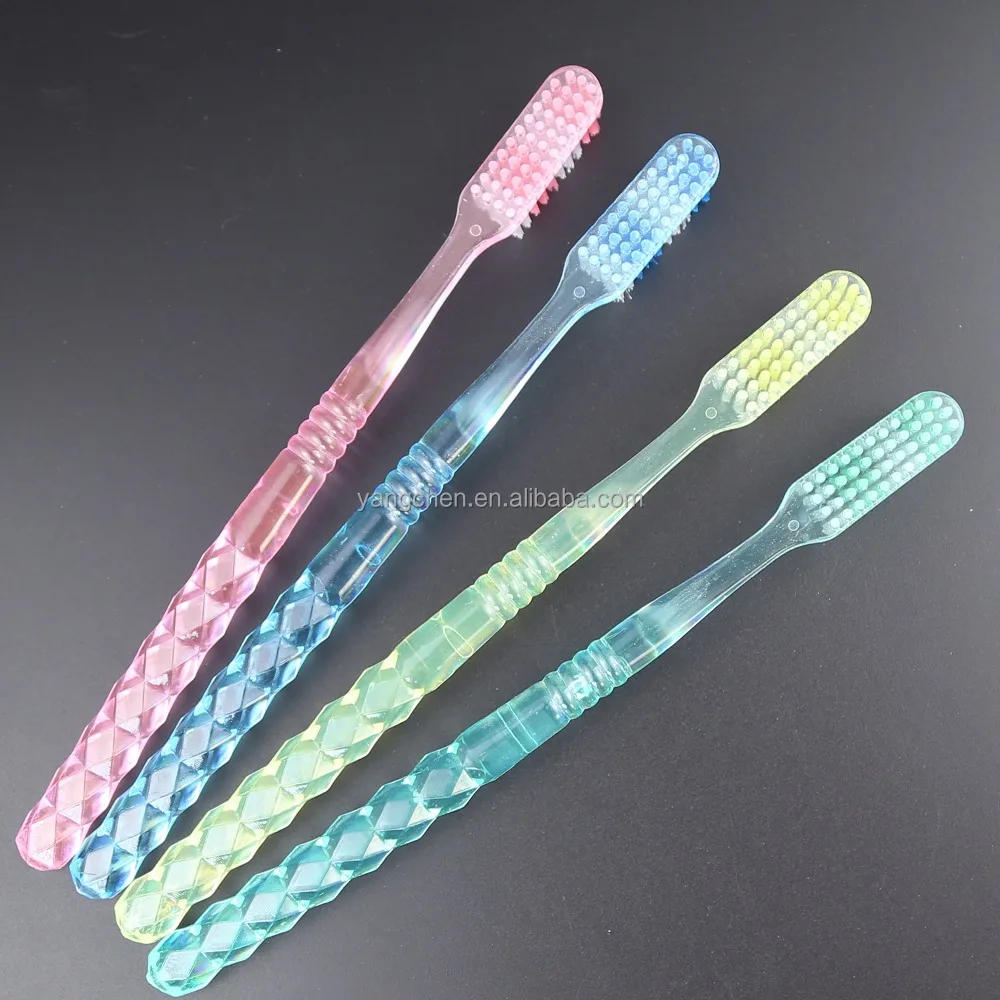 colorful transparent PS diamond pattern handle adult toothbrush with hard Nylon filaments whitening teeth