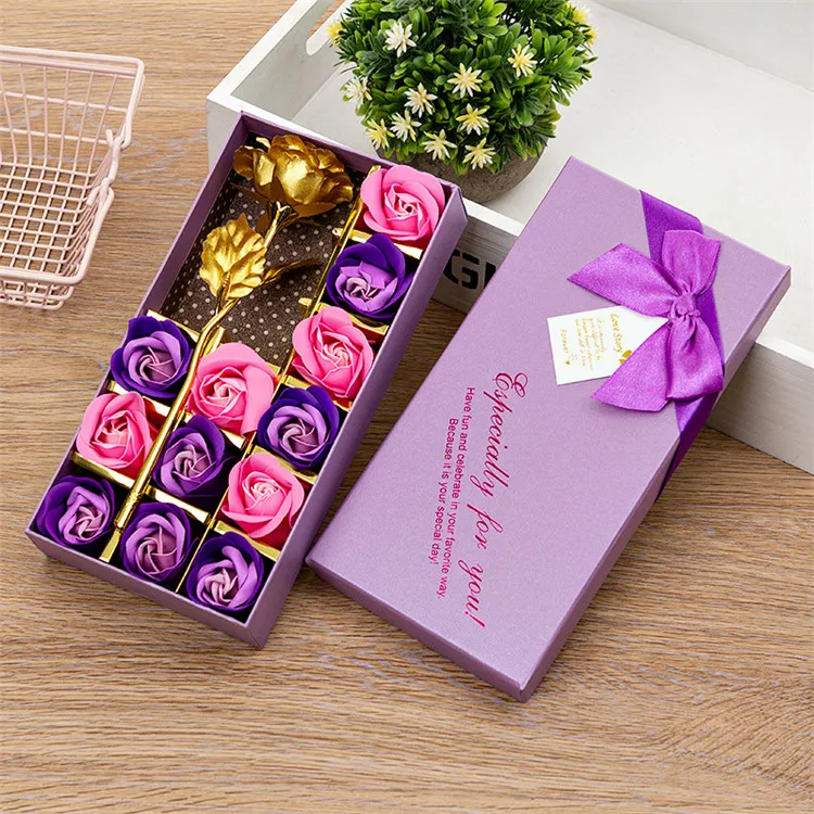 
12 Pieces Soap Rose Flower 24K Golden Rose Gift Box Girlfriend Practical Creative Romantic Gold Foil Rose Birthday Gift Valentin 
