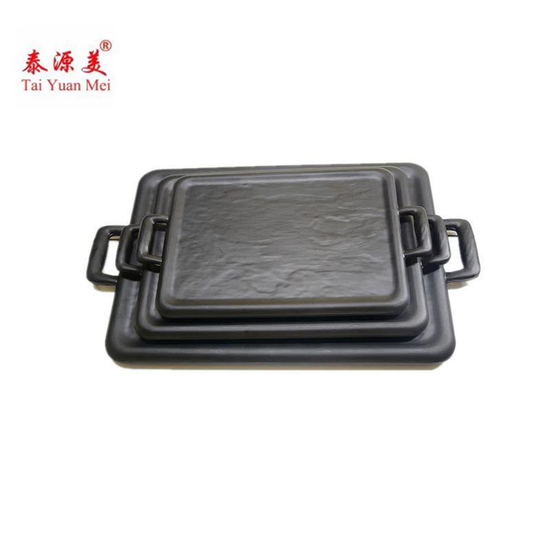 Топовые дизайнерские тарелки из меламина, оптовая продажа, прямоугольные тарелки для еды, черные тарелки из меламина для ресторанов