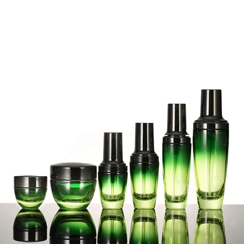 Wholesale High-grade Round clear Green Cosmetics Electroplating Glass Bottle/jars with Good Price