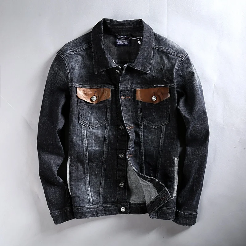 88001B Motorcycle Jacket Jean Men,Custom Men Jean Jacket Wholesale,Plain Denim Jacket Men Black
