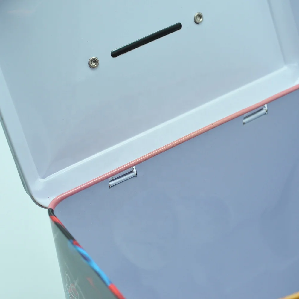 Tin box Spiderman castle money collection metal tin box  with handle