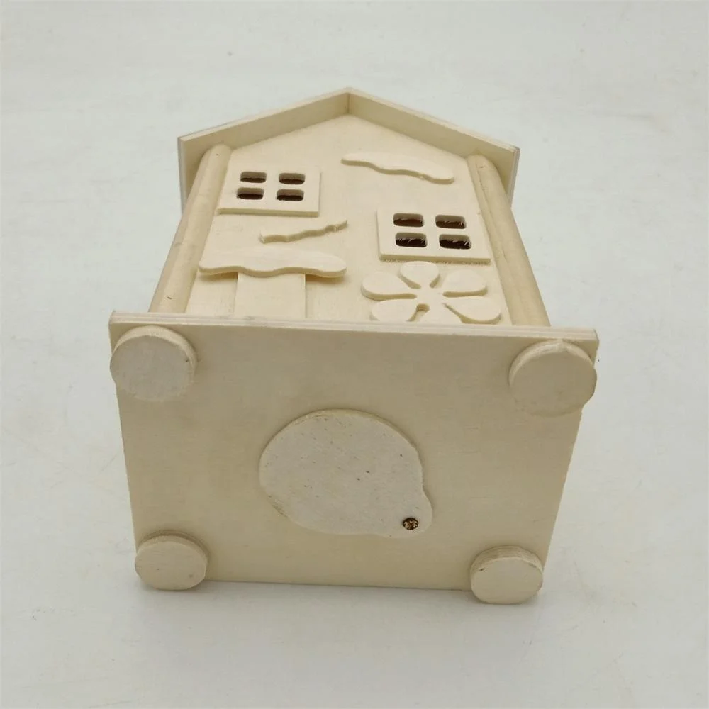 unfinished wooden house shape money box