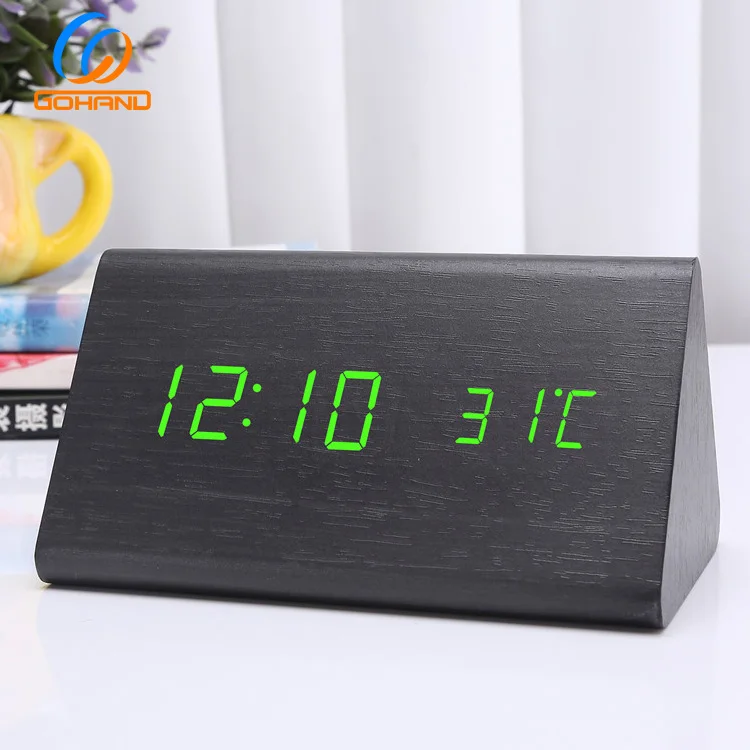 Chinese Home Deco Voice Control Electronic Digital Wood Alarm Clock