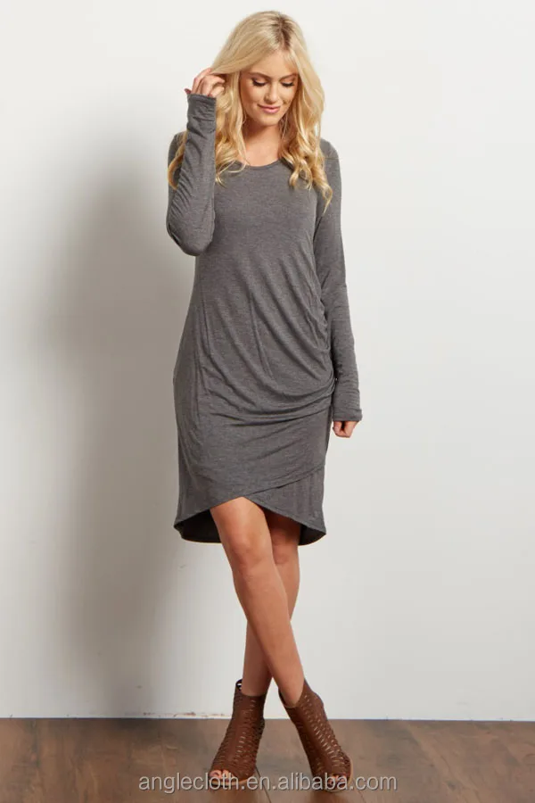Charcoal Side Ruched Long Sleeve Maternity Dress