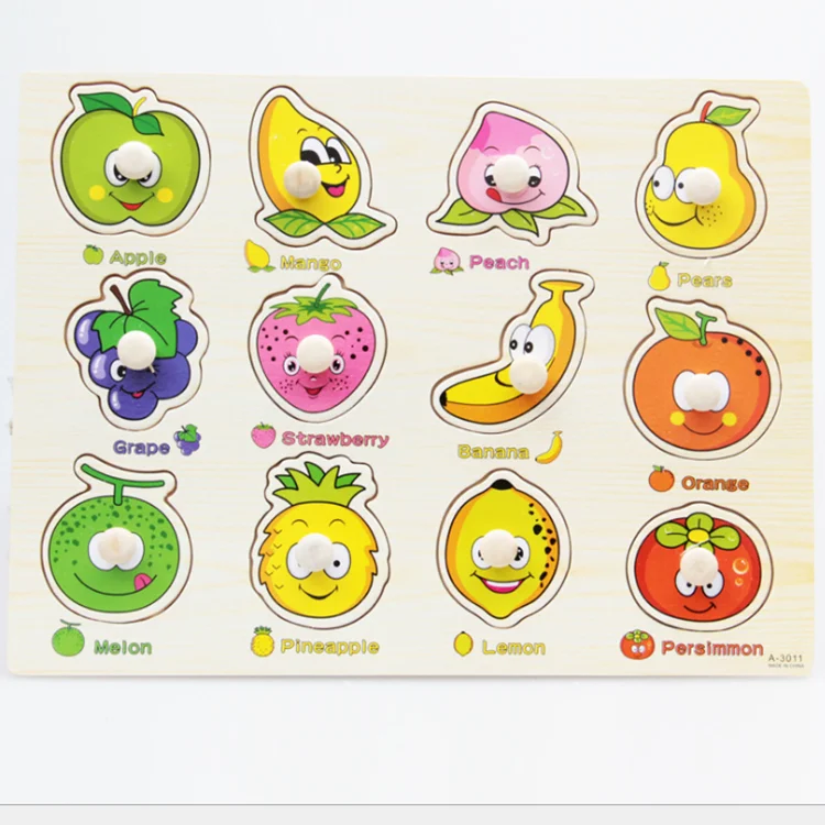 Montessori intelligence hand grasp puzzle wooden geometric puzzle for kids