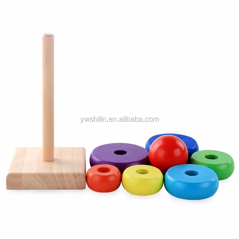 Wooden Multicolor Early Educational Superimposed Rainbow Tower Block Toys