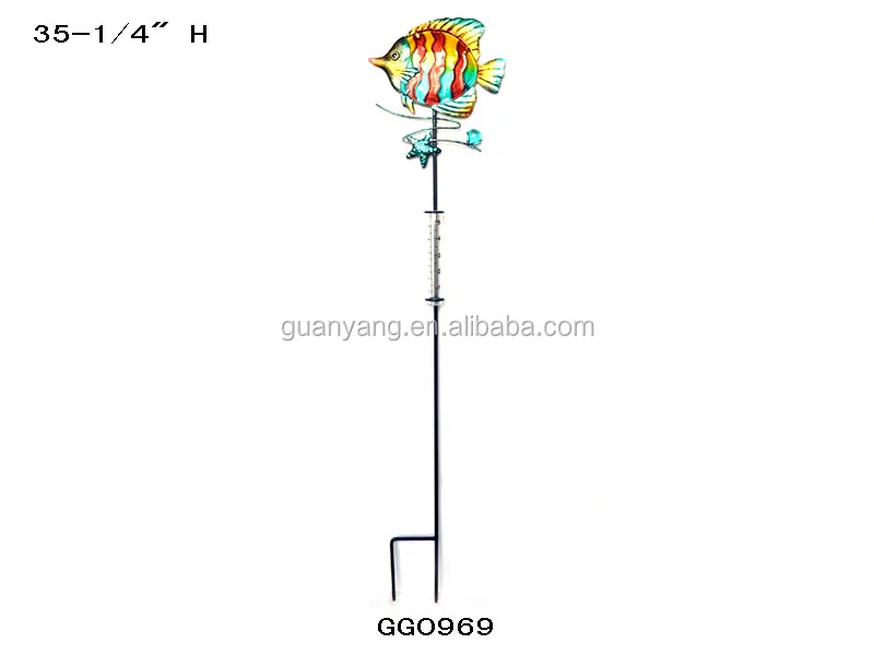 Metal Glass Fish Raingauge Garden Stake garden rain gauge