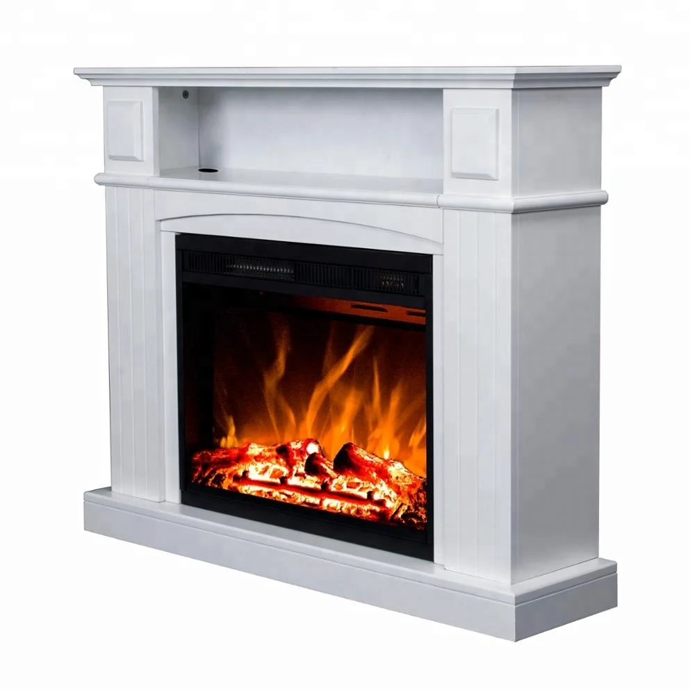 Scandinavian Simple Lines White Electric Fireplace Insert with Mantel