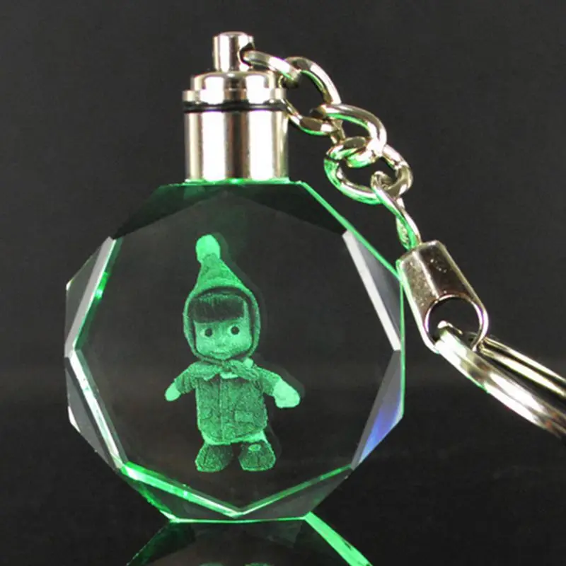 3D Laser Engraved Russian Amine Movie Masha Crystal Bear Key Chain