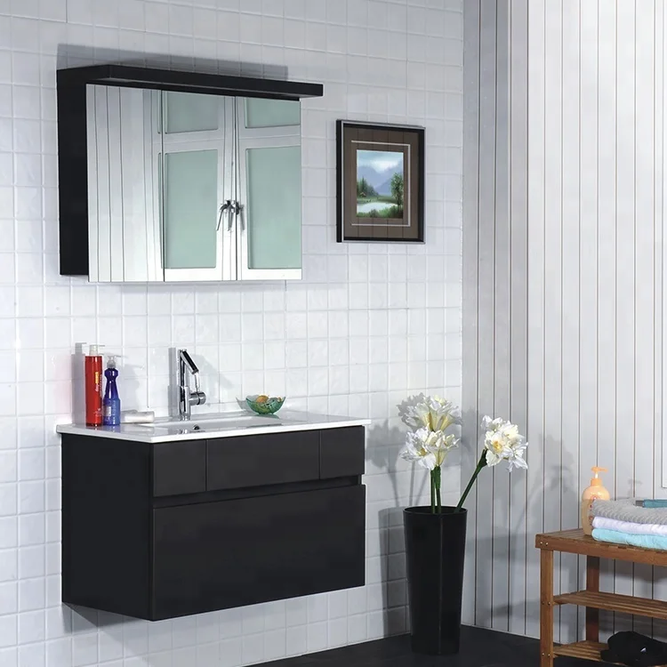 Simple Style Single Sinks PVC Bath Mirror Bathroom Cabinet Pillippines White Basin Vanity