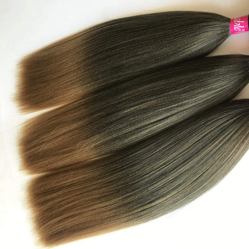 
factory prices heat resistant fiber mixed two tone color kinky straight yaki wave hair weave,synthetic semi hair weft T1b27 