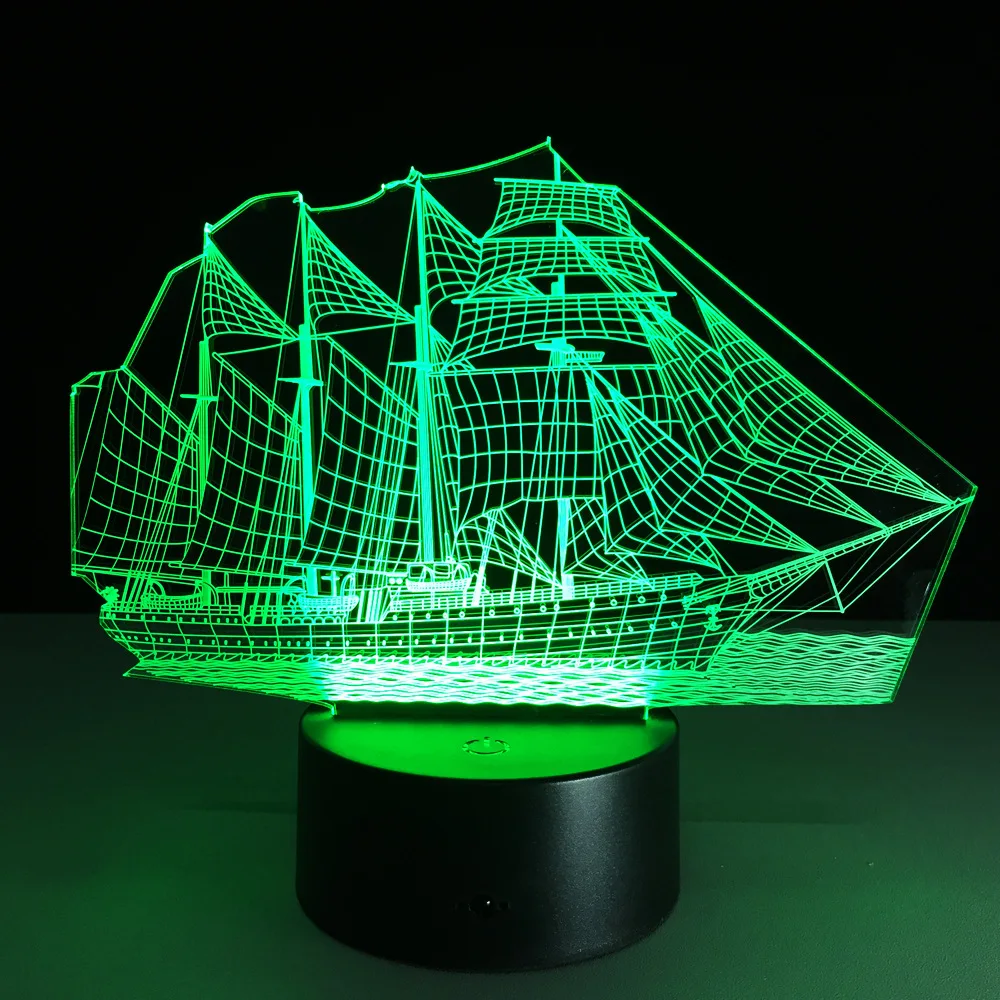 Парусная лодка 7 цветов лампа 3d визуальные светодиодные ночники для детей сенсорный Usb настольная
