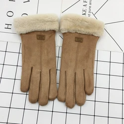 S4287 fashion 2018 women girls suede mittens sports cycling mobile touch warm winter gloves touch screen with sherpa lining