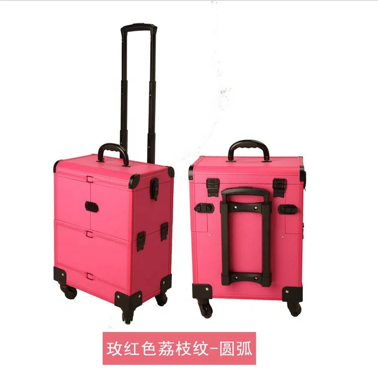 Melason Factory directly LED Lighted Professional Drawbar Universal Wheel Aluminum Alloy TravelCosmetic Makeup Case  65*40*23cm
