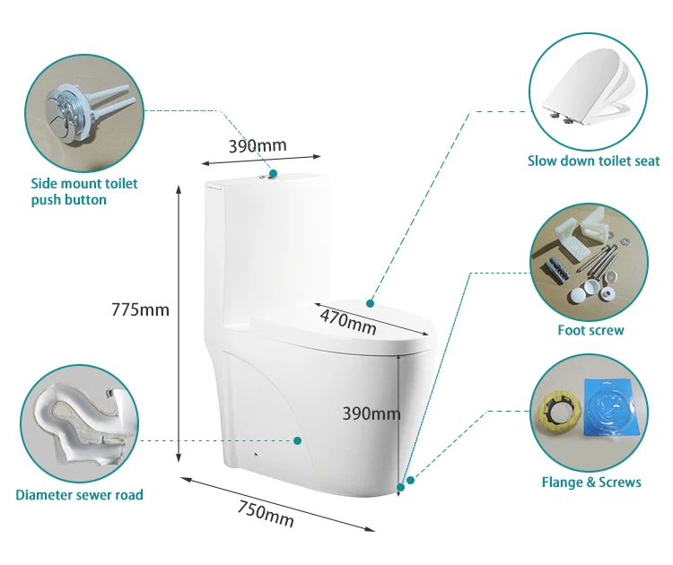 UPC Modern One Piece Design Sanitary Ware Ceramic Dual Flush  White or Black Toilet