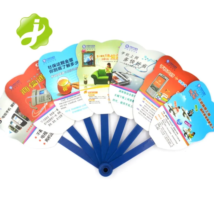 Promotional plastic hand crank fan custom printed folding fan