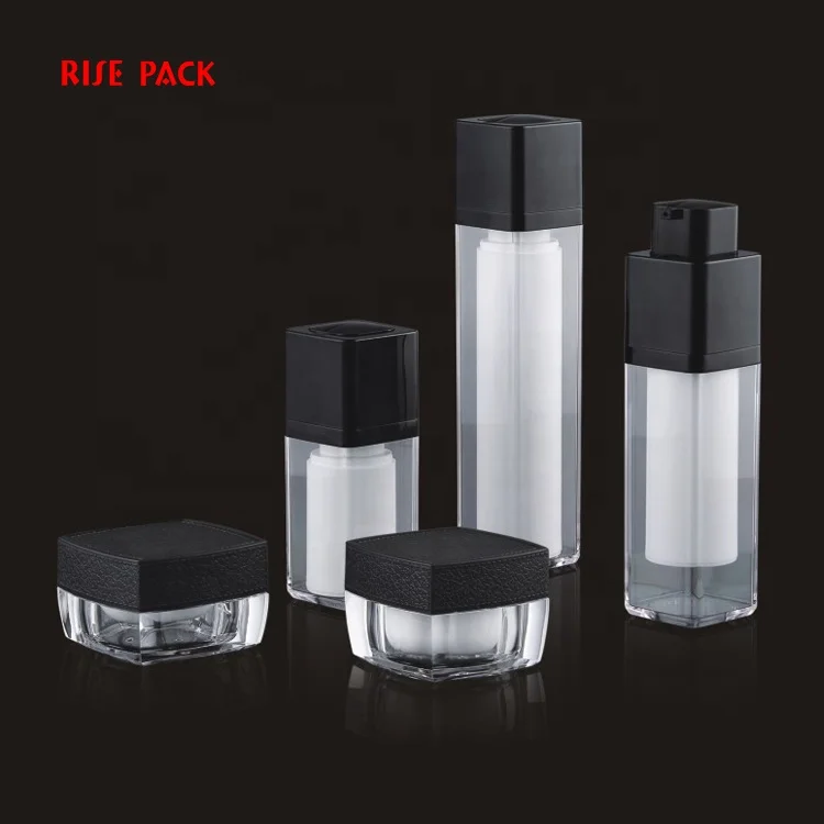 15ml 30ml 50ml Matte Black Airless Pump Bottle And Black Square Jar, 15ml Cosmetics Airless Pump Bottle 15ml Airless