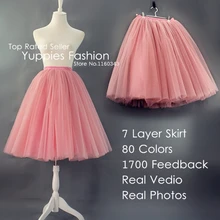 Custom-made 7 Layer Midi Tulle Skirt American Apparel Tutu Skirts Womens Petticoat Elastic Belt 2016 Summer faldas saia jupe