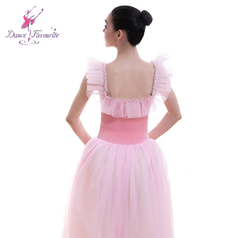 Pink romantic long ballet dance tutu velvet leotard bodice with long soft tulle tutu skirt 18582