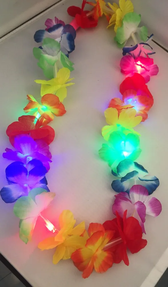 Hawaii Flower Necklace Lei ,Led Glow Hawaiian Leis ,led flashing Led Glow HawaiianLeis