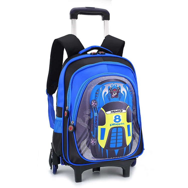 New Style Unique Children Hardshell Car School Backpack Bag With Detachable Trolley, Children 6 Wheels Trolley School Bag