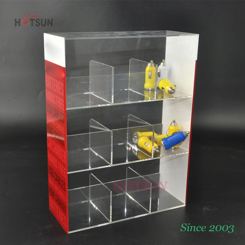 3 Tiers Mobile Phone Accessory Display Stand Back Open Clear Acrylic Cell Phone Accessories Display